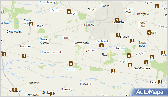 mapa Byszew gmina Grabów, Byszew gmina Grabów na mapie Targeo