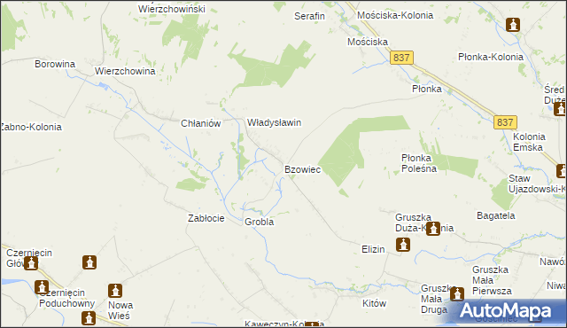 mapa Bzowiec gmina Rudnik, Bzowiec gmina Rudnik na mapie Targeo