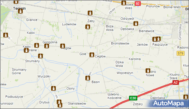 mapa Cegłów gmina Baranów, Cegłów gmina Baranów na mapie Targeo