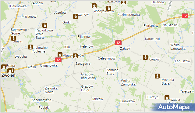 mapa Celestynów gmina Zwoleń, Celestynów gmina Zwoleń na mapie Targeo