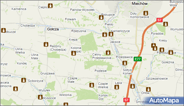 mapa Celiny Przesławickie, Celiny Przesławickie na mapie Targeo