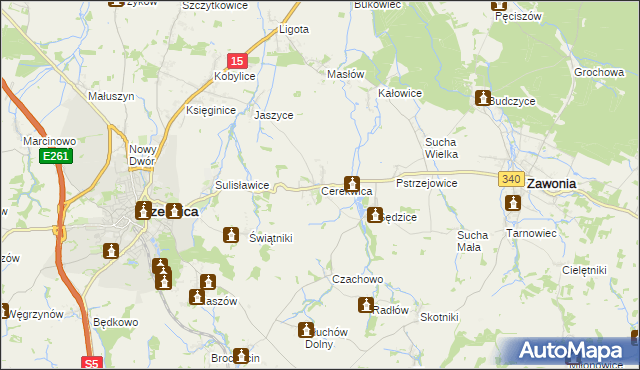 mapa Cerekwica gmina Trzebnica, Cerekwica gmina Trzebnica na mapie Targeo