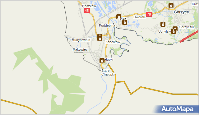 mapa Chałupki gmina Krzyżanowice, Chałupki gmina Krzyżanowice na mapie Targeo