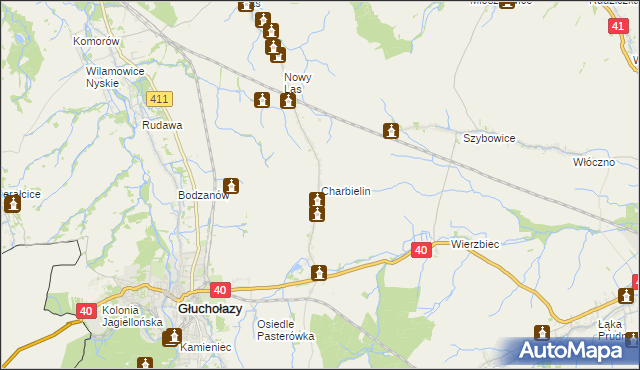 mapa Charbielin gmina Głuchołazy, Charbielin gmina Głuchołazy na mapie Targeo