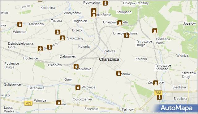 mapa Charsznica, Charsznica na mapie Targeo