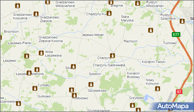 mapa Charzyny, Charzyny na mapie Targeo