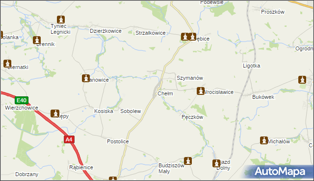 mapa Chełm gmina Malczyce, Chełm gmina Malczyce na mapie Targeo