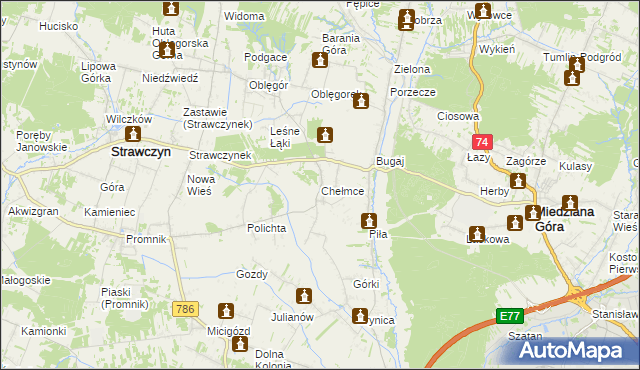 mapa Chełmce gmina Strawczyn, Chełmce gmina Strawczyn na mapie Targeo