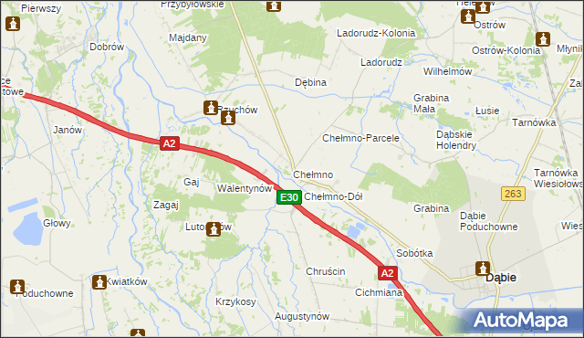 mapa Chełmno gmina Dąbie, Chełmno gmina Dąbie na mapie Targeo