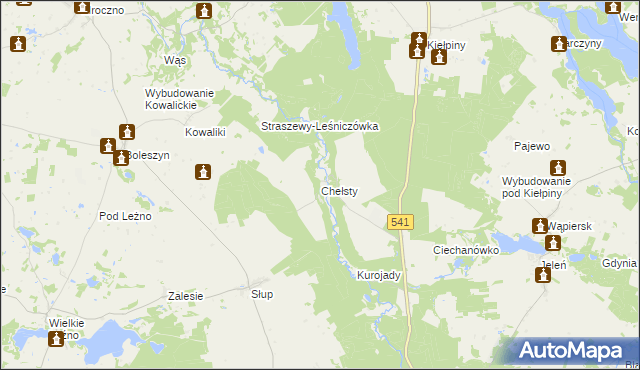 mapa Chełsty gmina Lidzbark, Chełsty gmina Lidzbark na mapie Targeo