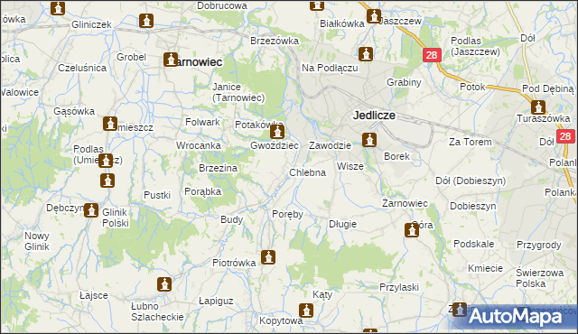 mapa Chlebna gmina Jedlicze, Chlebna gmina Jedlicze na mapie Targeo