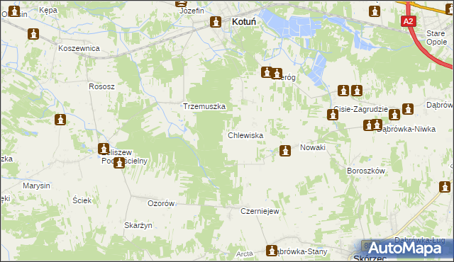 mapa Chlewiska gmina Kotuń, Chlewiska gmina Kotuń na mapie Targeo