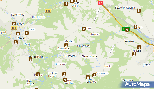 mapa Chlewiska gmina Narol, Chlewiska gmina Narol na mapie Targeo