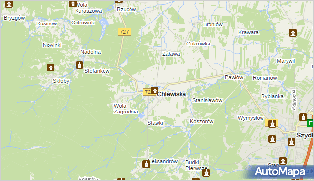 mapa Chlewiska powiat szydłowiecki, Chlewiska powiat szydłowiecki na mapie Targeo