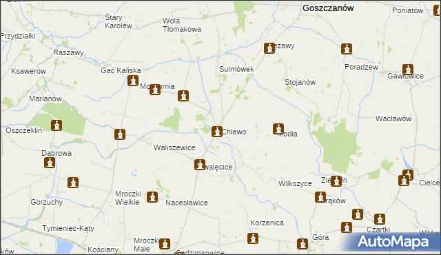 mapa Chlewo gmina Goszczanów, Chlewo gmina Goszczanów na mapie Targeo