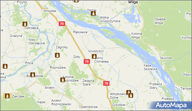 mapa Chmielew gmina Magnuszew, Chmielew gmina Magnuszew na mapie Targeo