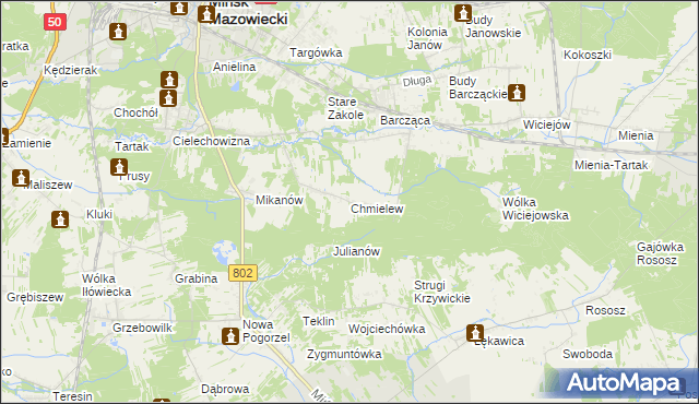 mapa Chmielew gmina Mińsk Mazowiecki, Chmielew gmina Mińsk Mazowiecki na mapie Targeo