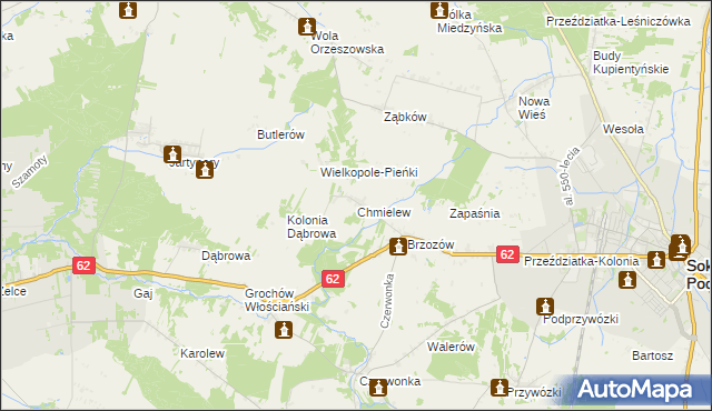 mapa Chmielew gmina Sokołów Podlaski, Chmielew gmina Sokołów Podlaski na mapie Targeo