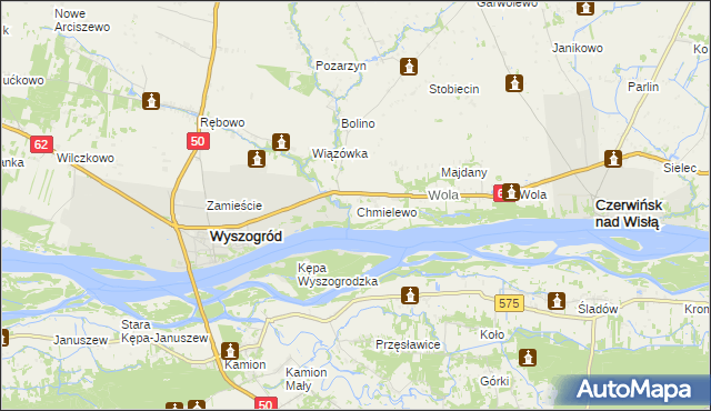 mapa Chmielewo gmina Wyszogród, Chmielewo gmina Wyszogród na mapie Targeo