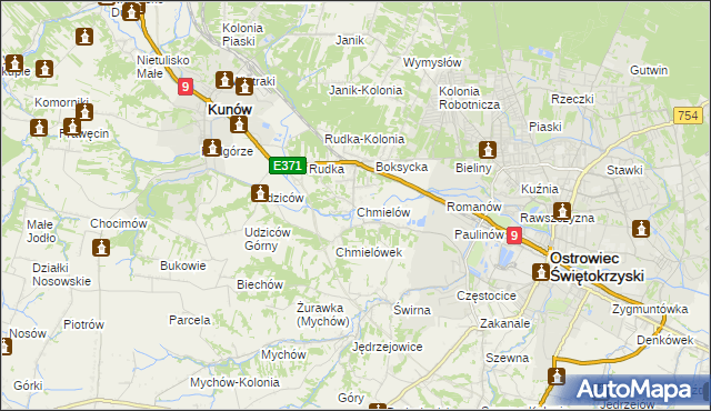 mapa Chmielów gmina Bodzechów, Chmielów gmina Bodzechów na mapie Targeo