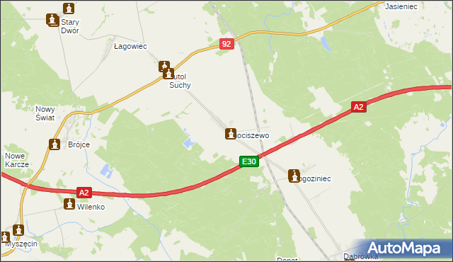 mapa Chociszewo gmina Trzciel, Chociszewo gmina Trzciel na mapie Targeo