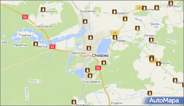 mapa Chodzież, Chodzież na mapie Targeo