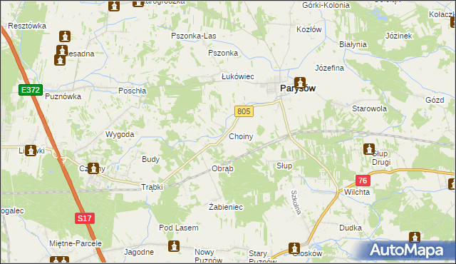 mapa Choiny gmina Parysów, Choiny gmina Parysów na mapie Targeo