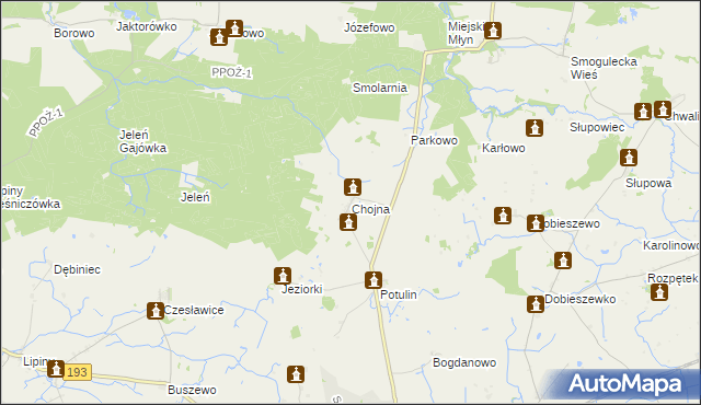 mapa Chojna gmina Gołańcz, Chojna gmina Gołańcz na mapie Targeo