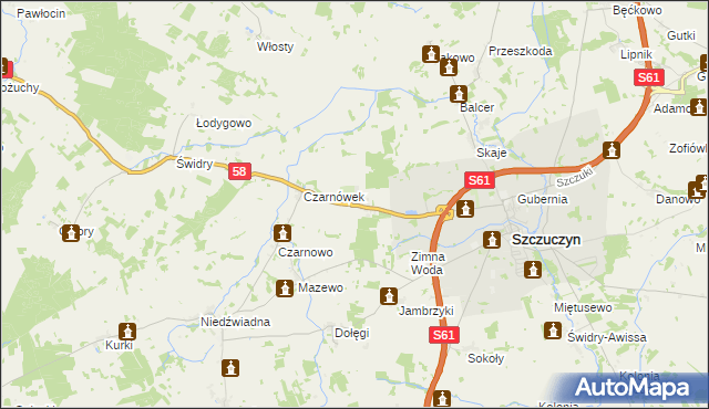 mapa Chojnowo gmina Szczuczyn, Chojnowo gmina Szczuczyn na mapie Targeo