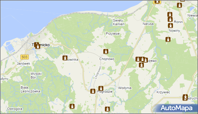 mapa Chojnowo gmina Tolkmicko, Chojnowo gmina Tolkmicko na mapie Targeo