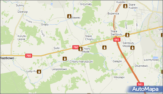 mapa Chojny Młode, Chojny Młode na mapie Targeo