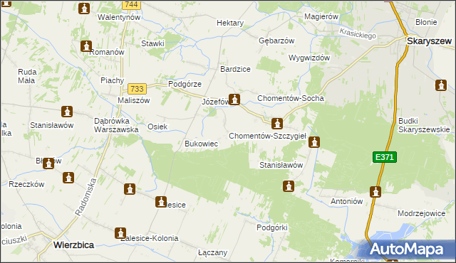 mapa Chomentów-Szczygieł, Chomentów-Szczygieł na mapie Targeo