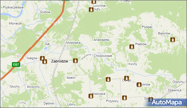 mapa Choszczowe gmina Zabrodzie, Choszczowe gmina Zabrodzie na mapie Targeo