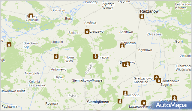 mapa Chrapoń gmina Siemiątkowo, Chrapoń gmina Siemiątkowo na mapie Targeo