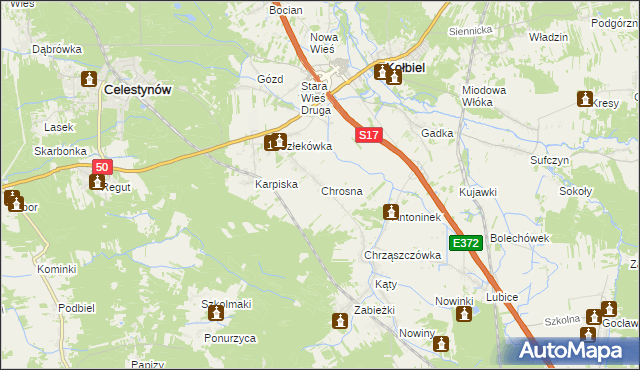 mapa Chrosna gmina Kołbiel, Chrosna gmina Kołbiel na mapie Targeo