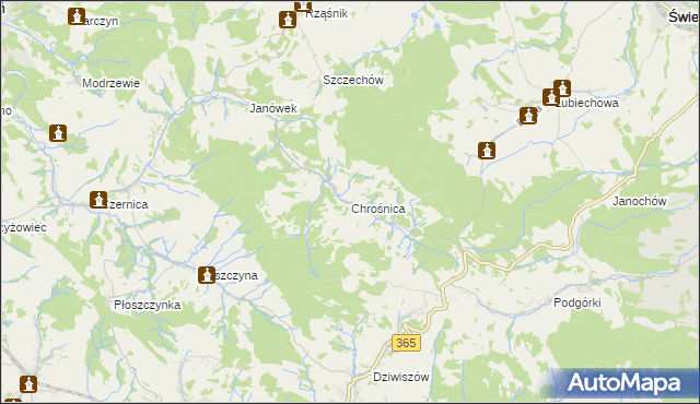 mapa Chrośnica gmina Jeżów Sudecki, Chrośnica gmina Jeżów Sudecki na mapie Targeo