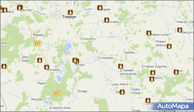 mapa Chrostowo gmina Troszyn, Chrostowo gmina Troszyn na mapie Targeo