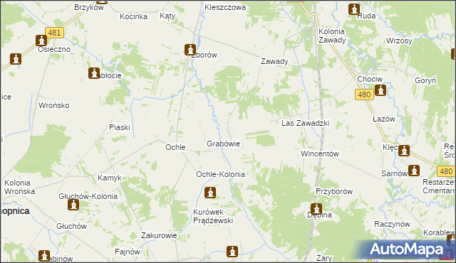 mapa Chrusty gmina Widawa, Chrusty gmina Widawa na mapie Targeo