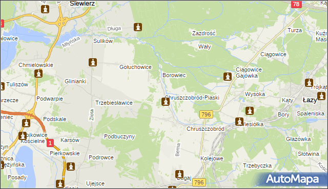 mapa Chruszczobród-Piaski, Chruszczobród-Piaski na mapie Targeo