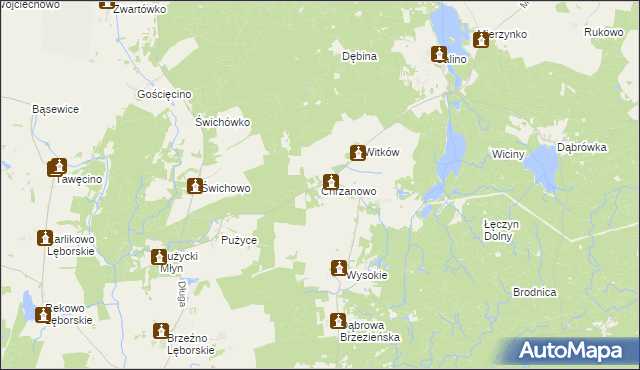 mapa Chrzanowo gmina Łęczyce, Chrzanowo gmina Łęczyce na mapie Targeo