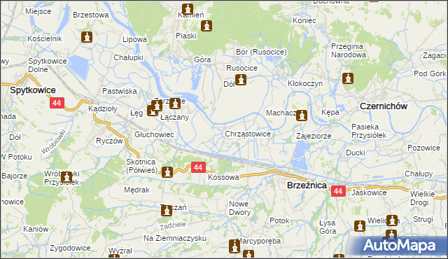 mapa Chrząstowice gmina Brzeźnica, Chrząstowice gmina Brzeźnica na mapie Targeo