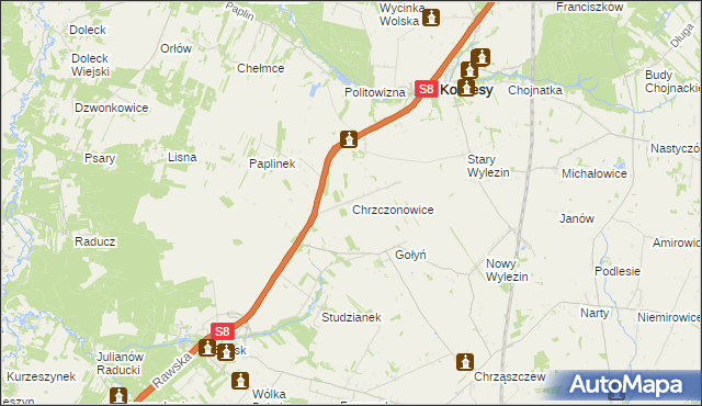 mapa Chrzczonowice, Chrzczonowice na mapie Targeo