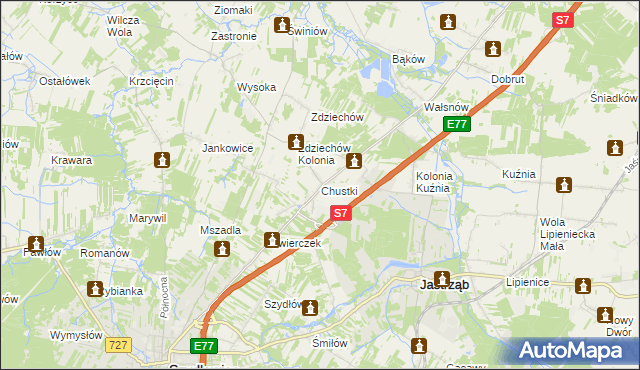 mapa Chustki, Chustki na mapie Targeo