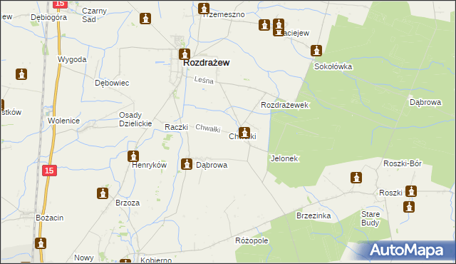 mapa Chwałki gmina Rozdrażew, Chwałki gmina Rozdrażew na mapie Targeo