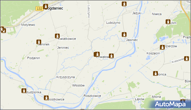 mapa Chwałowice gmina Bogdaniec, Chwałowice gmina Bogdaniec na mapie Targeo