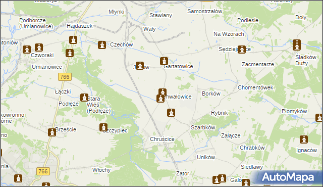 mapa Chwałowice gmina Pińczów, Chwałowice gmina Pińczów na mapie Targeo