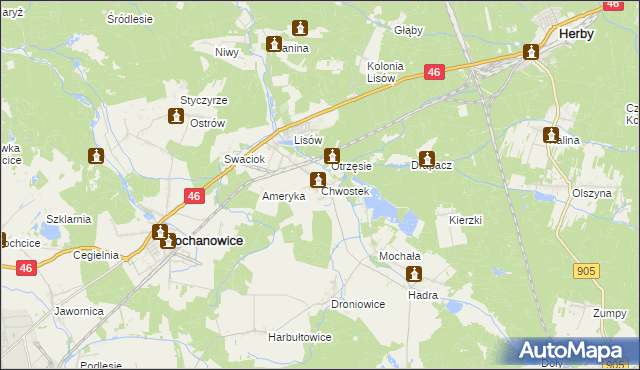 mapa Chwostek, Chwostek na mapie Targeo