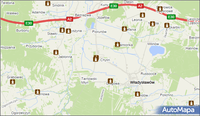 mapa Chylin gmina Władysławów, Chylin gmina Władysławów na mapie Targeo