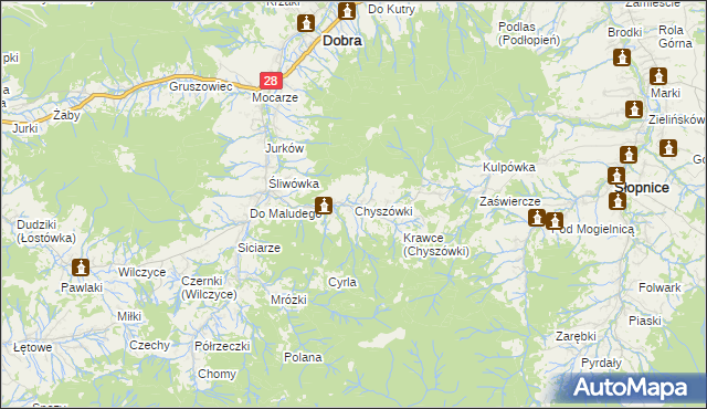 mapa Chyszówki, Chyszówki na mapie Targeo