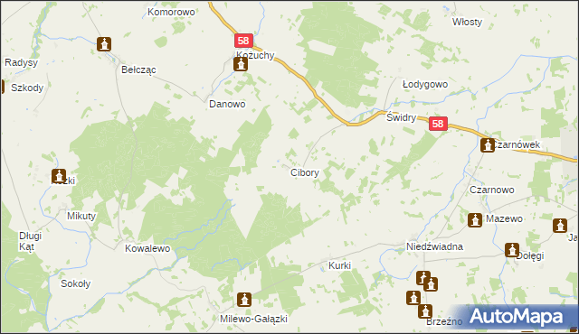 mapa Cibory gmina Biała Piska, Cibory gmina Biała Piska na mapie Targeo